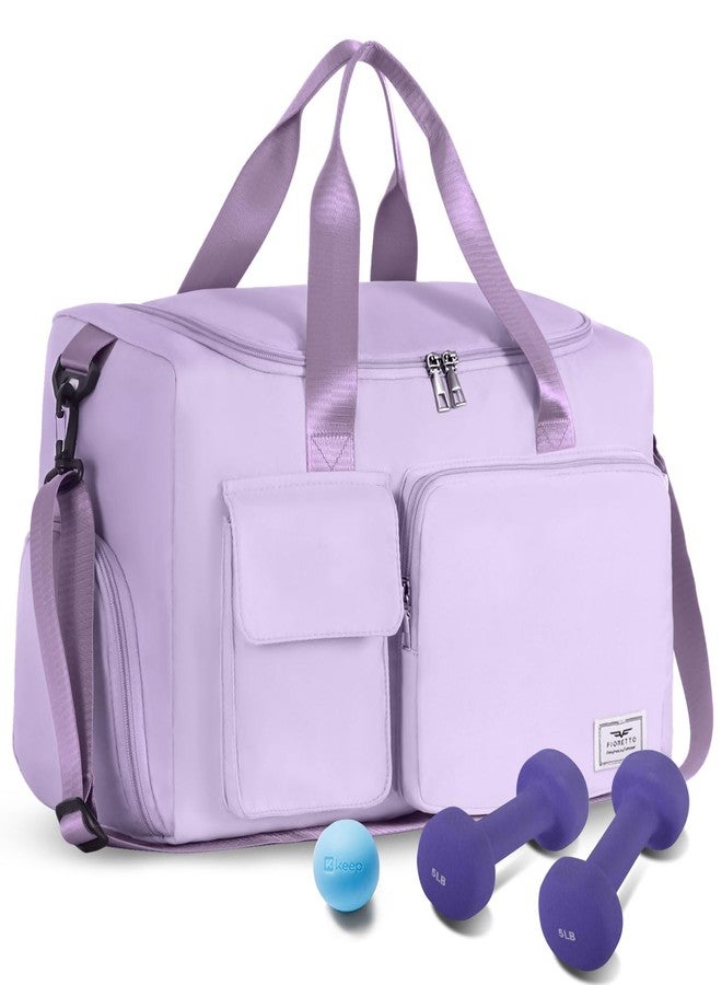 FIORETTO Women's Gym Duffle Bag with Shoes Compartment, 37L Capacity, Ideal for Travel, Gym, Sports, Duffel, Weekender, Lavender - Image 1